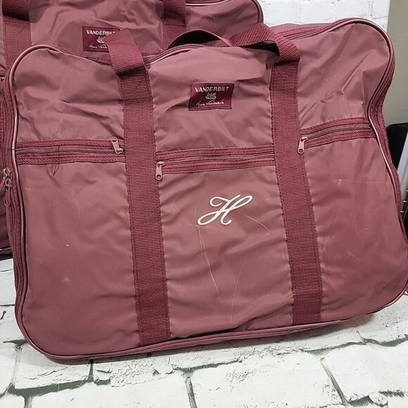 Vintage Gloria Vanderbilt 3pc Luggage Set Maroon Nylon Bags "H" Monogrammed - Picture 6 of 16